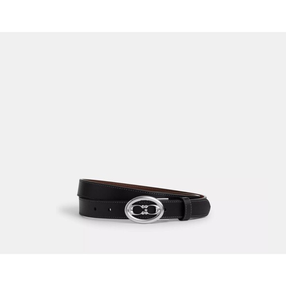 Coach Reversible Leather Belt 18Mm Black Maple Silver Signature C Buckle CZ444